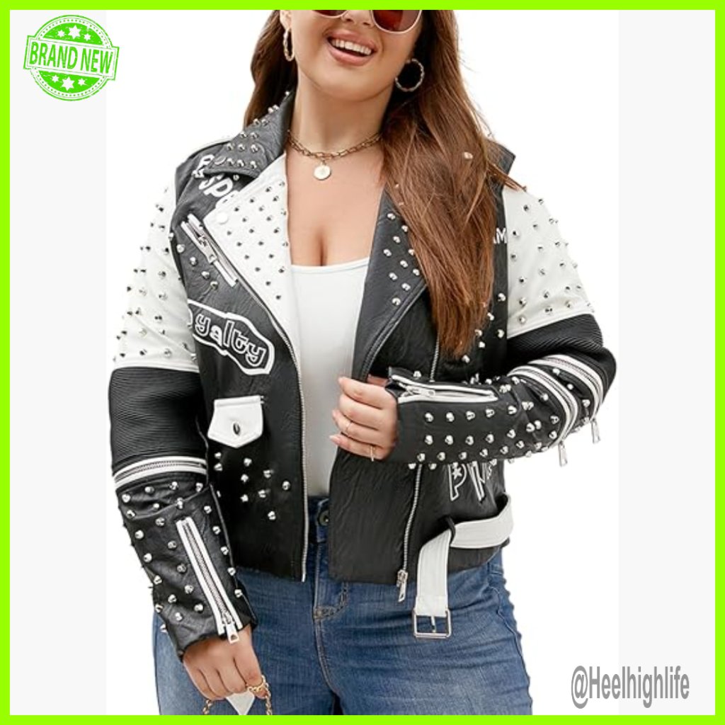 Plus Size Faux Leather Motorcycle Jacket Short Pu Coat Zipper Pockets